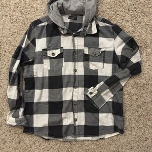 Brave Soul Flannel Hoodie Mens Large Long Sleeve Shirt Button Up